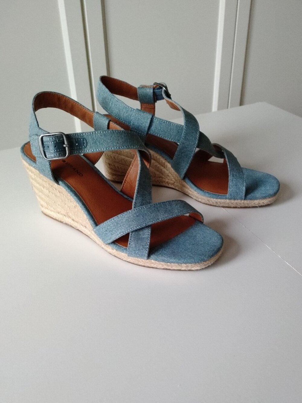 Lucky Brand Espadrille Wedge Sandals Light Blue Denim, 8M